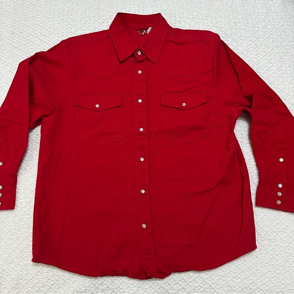 Vintage Marlboro Red Star Red Cotton Pearl Button Long Sleeve Shirt Size Medium - Picture 2 of 5